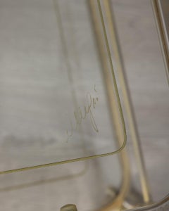 Tavolino vintage anni 70 in metallo dorato e vetro design Allegri Parma