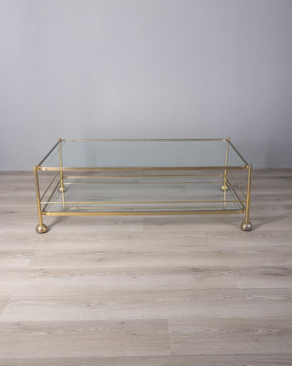 Metallo Tavolino vintage anni 70 in metallo dorato e vetro design Allegri Parma in vendita