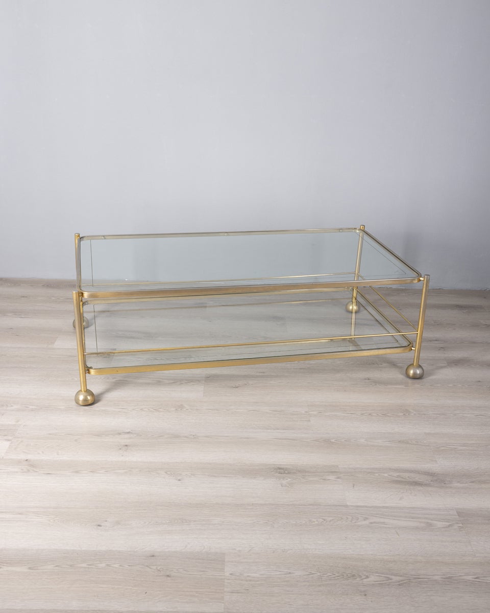Tavolino vintage anni 70 in metallo dorato e vetro design Allegri Parma in vendita
