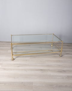 Tavolino vintage anni 70 in metallo dorato e vetro design Allegri Parma