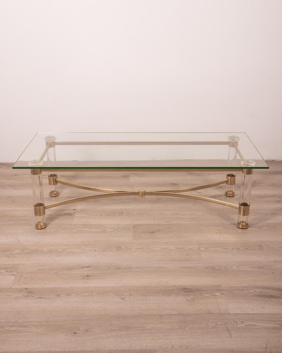 Italian Vintage 70s brass and lucite coffee table design Sandro Petti for Metalarte For Sale