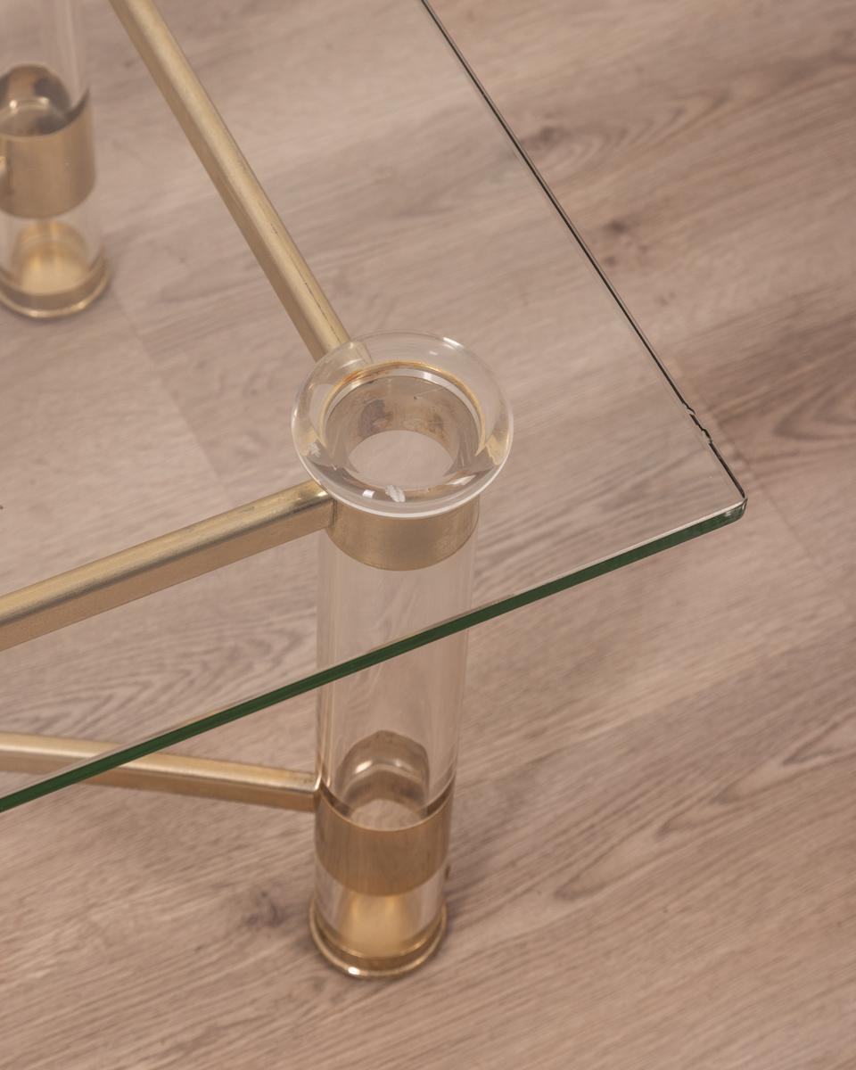 Tavolino vintage anni 70 in ottone e lucite design Sandro Petti per Metalarte In condizioni buone in vendita a None, IT
