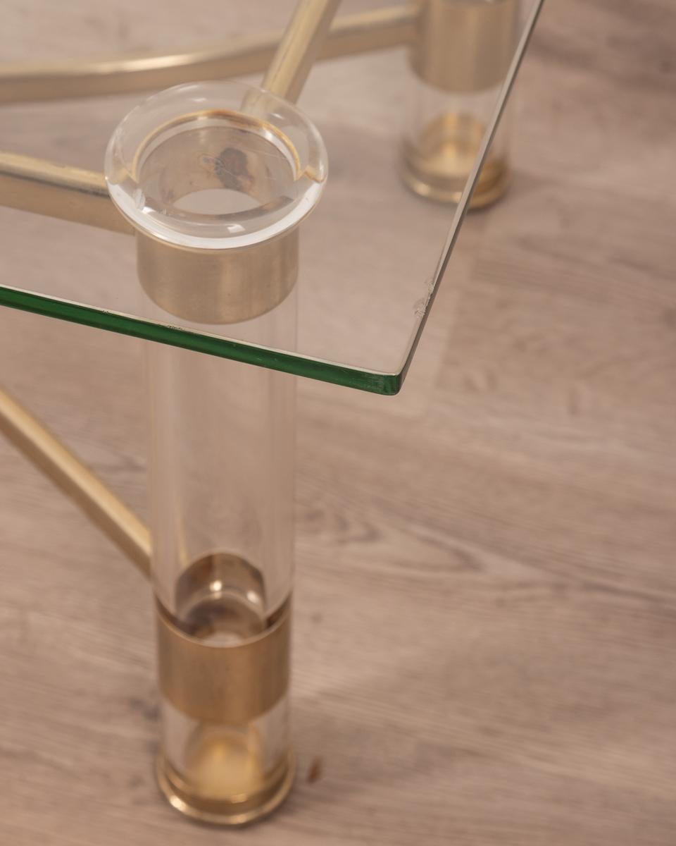 Ottone Tavolino vintage anni 70 in ottone e lucite design Sandro Petti per Metalarte in vendita