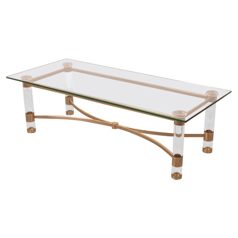 Tavolino vintage anni 70 in ottone e lucite design Sandro Petti per Metalarte in vendita