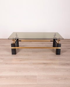 Vintage 70s glass and brass coffee table Maison Charles design