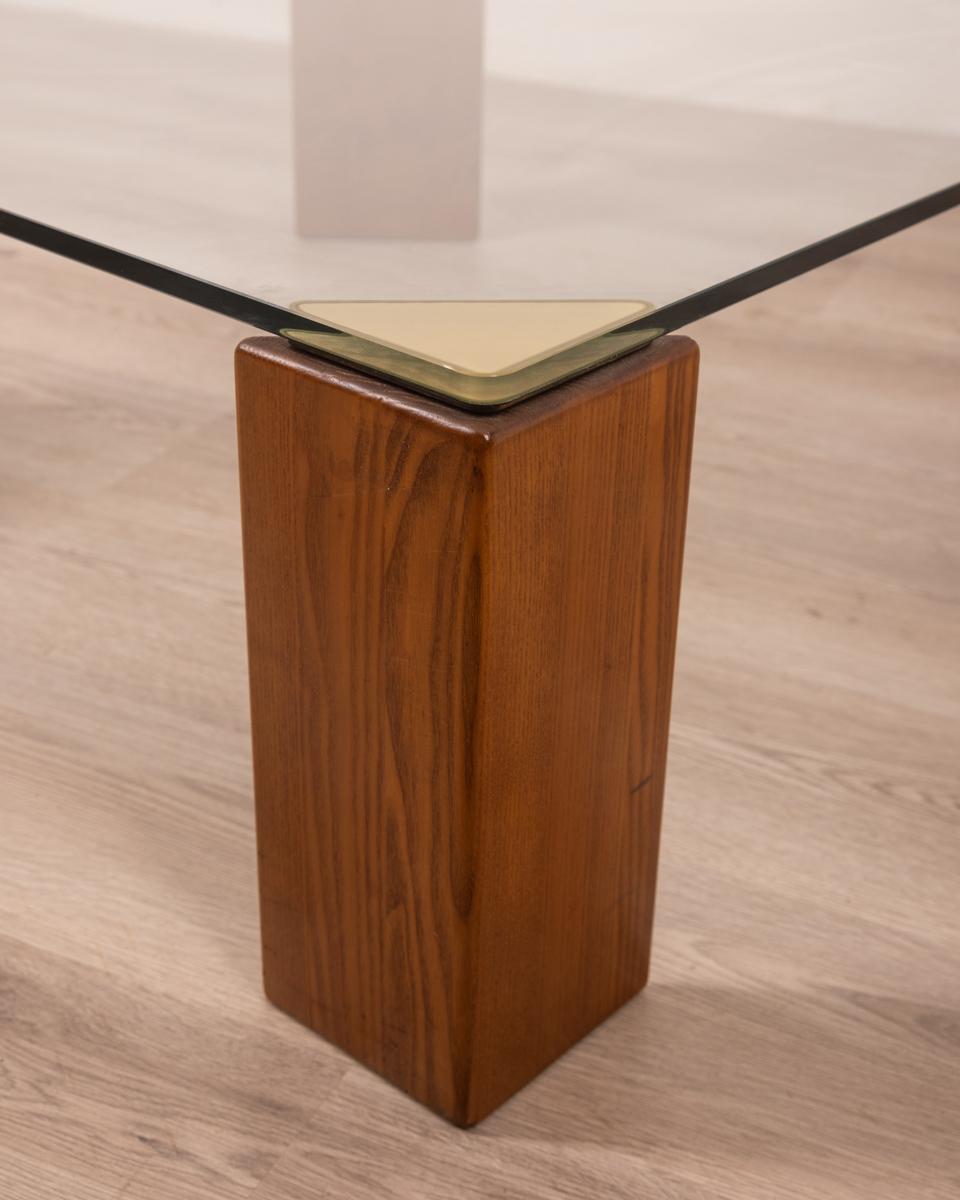 Ottone Tavolino vintage anni 80 in legno ottone e vetro design Italiano in vendita