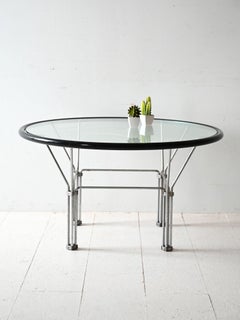 Vintage glass and steel coffee table with black profile