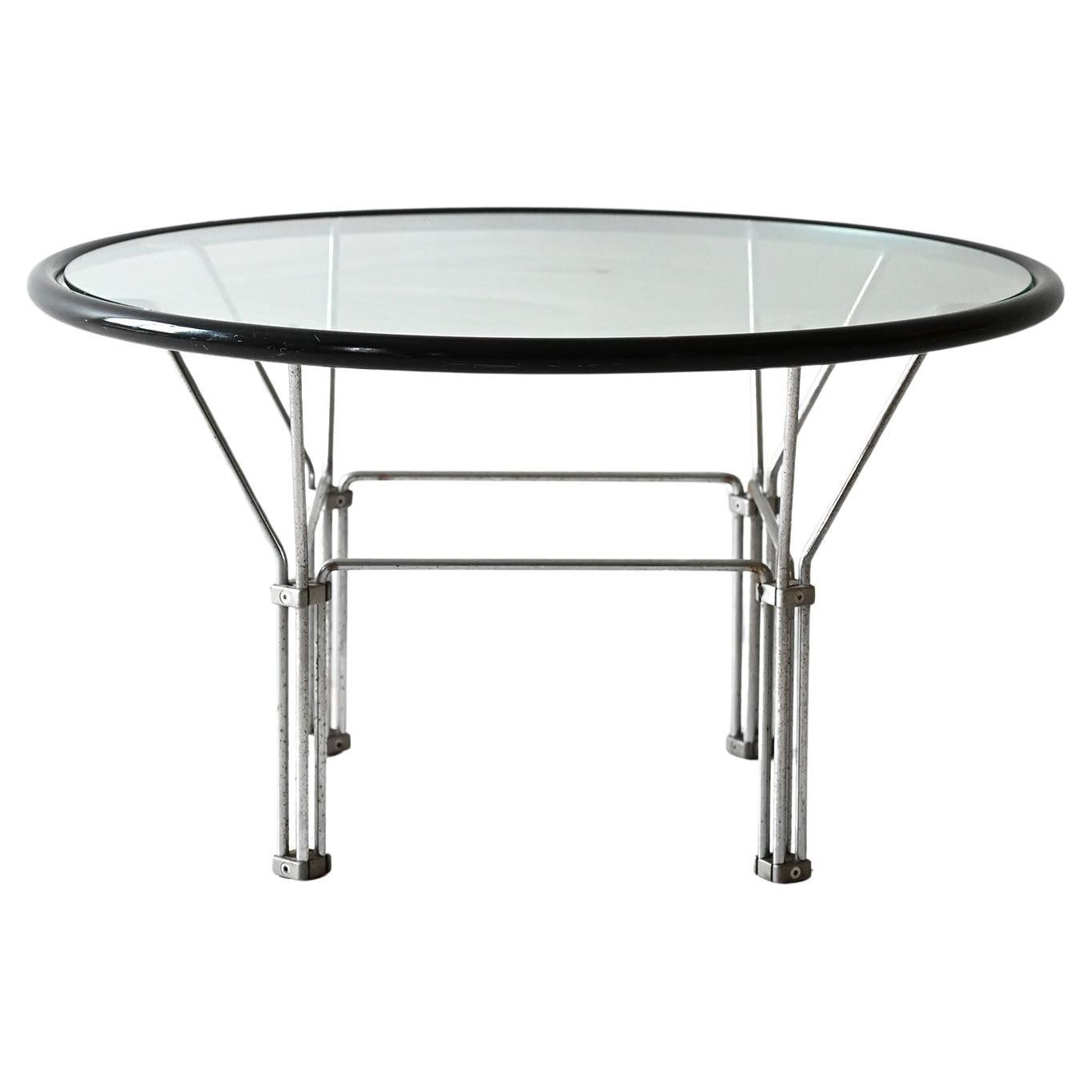 Table basse vintage en verre et acier avec profil noir en vente