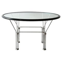 Vintage Couchtisch aus Glas und Stahl mit schwarzem Profil