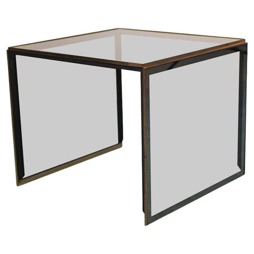 Tavolino Willy Rizzo vintage in ottone e vetro temperato 70s