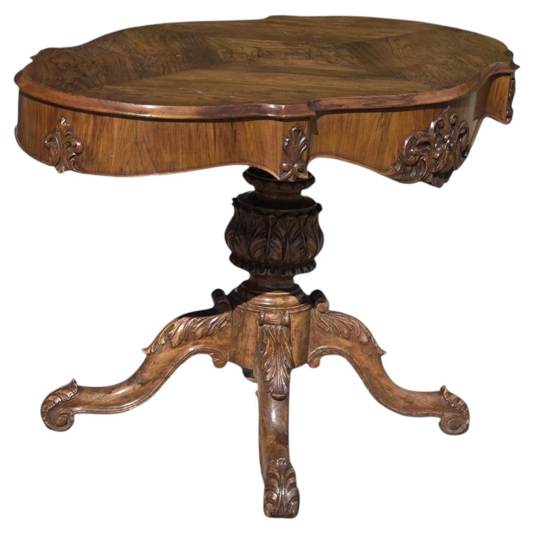 Charles X cookie table in walnut - Italy, mid-19th century For Sale