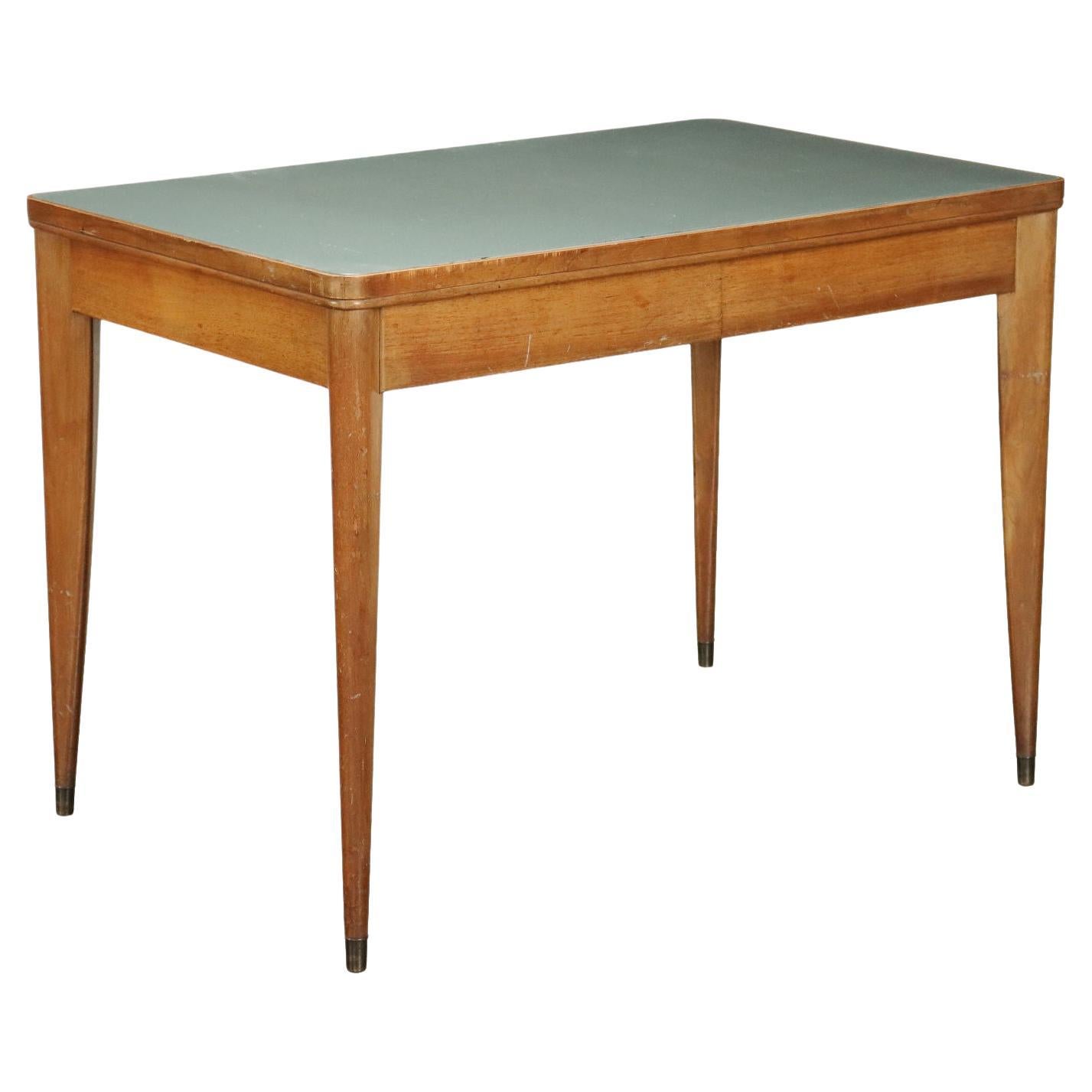 Table en laiton, bois et verre des années 50-60