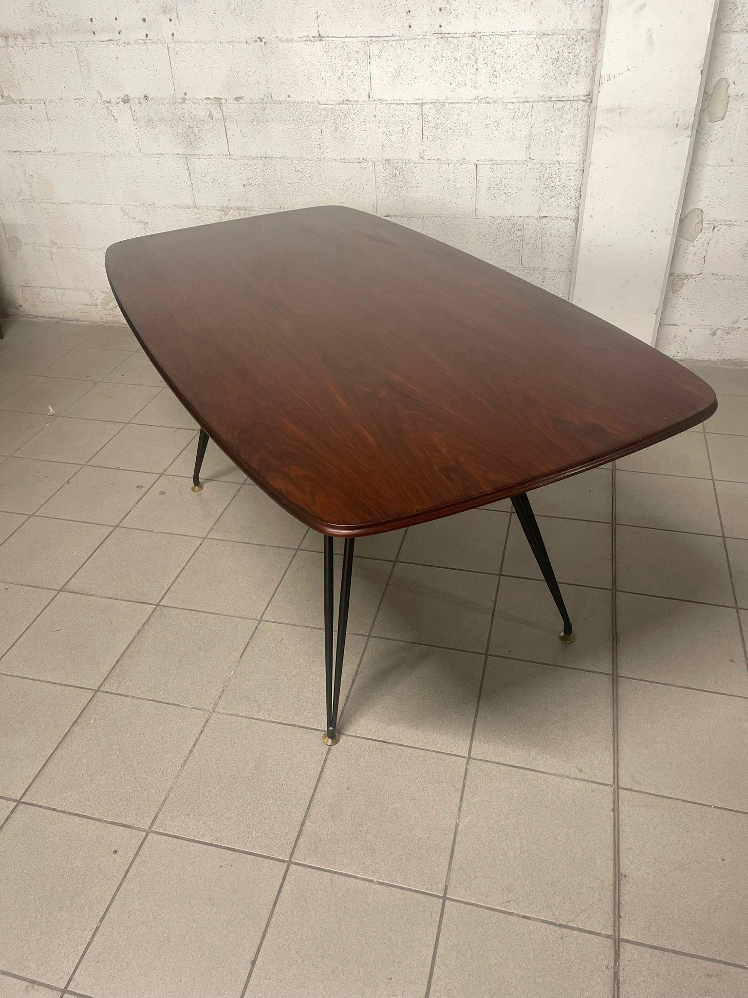 Brass 1950s iron and rosewood table For Sale