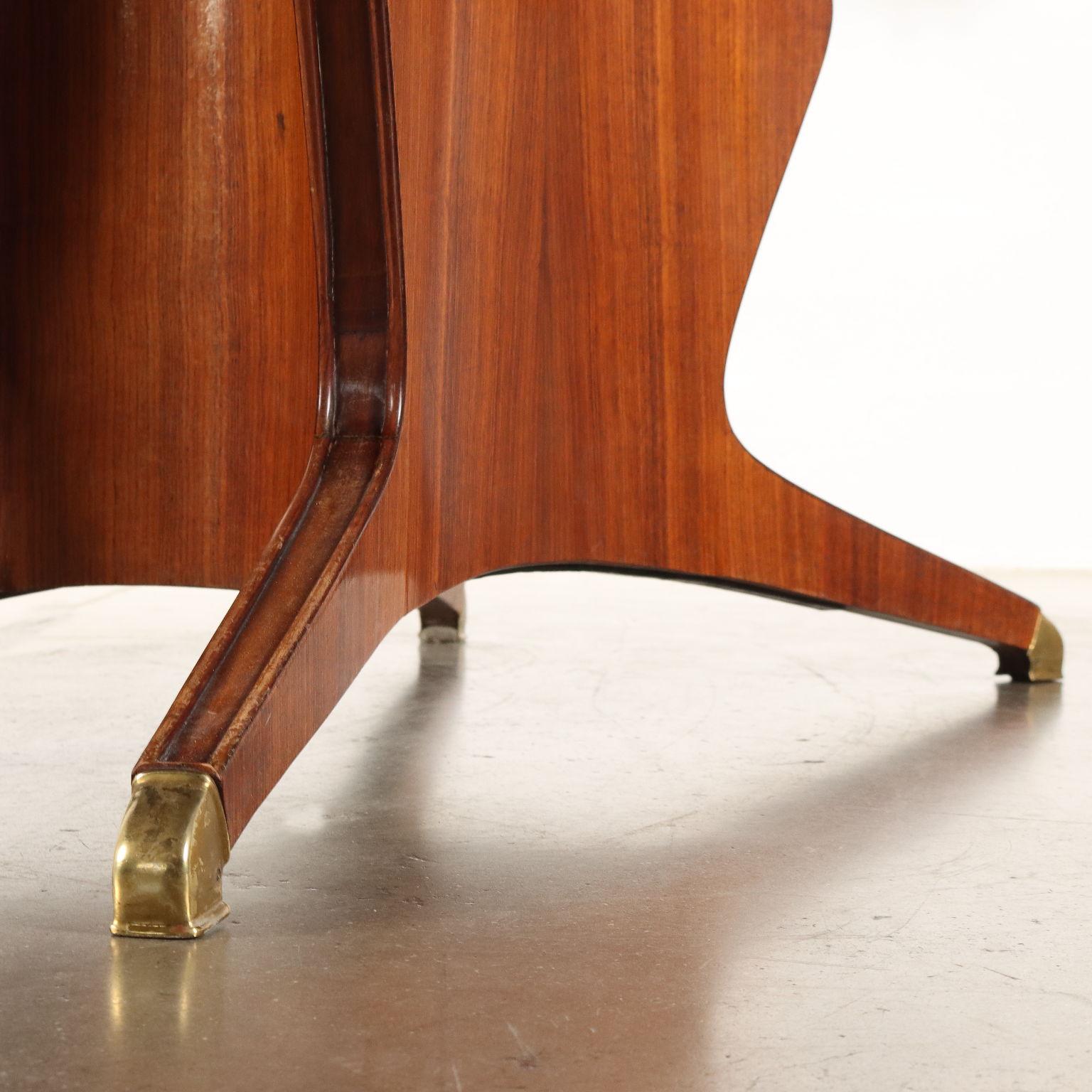 Brass Tavolo Anni 50 Osvaldo Borsani, in legno marrone, ottone e vetro