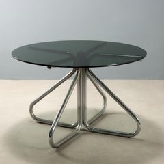 Tavolo Anni '70 tondo, con piano in vetro