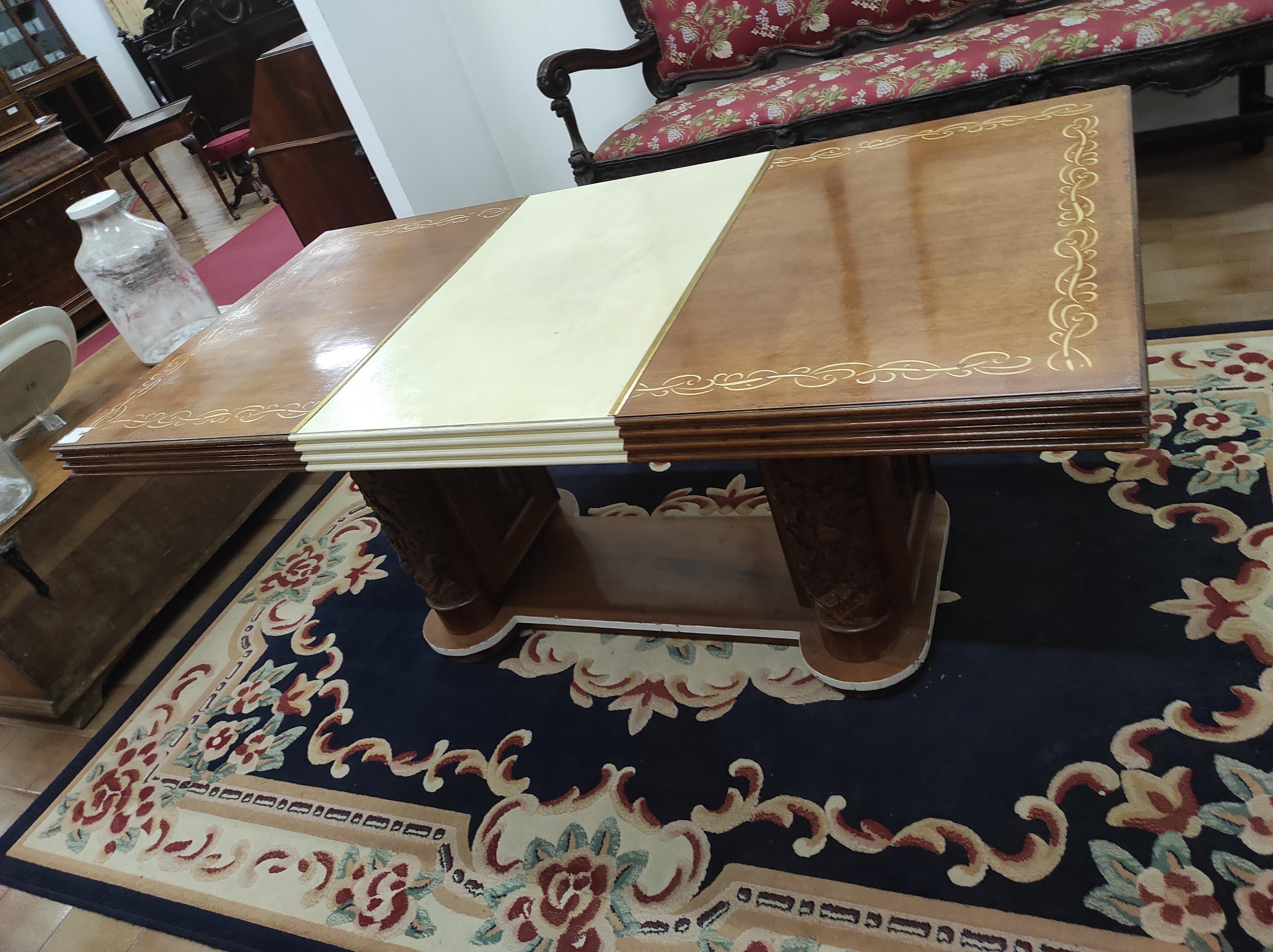 Walnut Art Deco carved table  For Sale