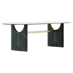 Aspire table, veneered leg with metal decoration, marble top