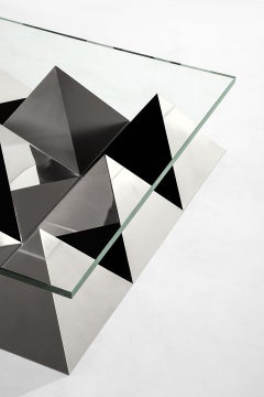 ANDROGINO Low Coffee Table Glass Top, Marble & Steel Base by Dimoremilano