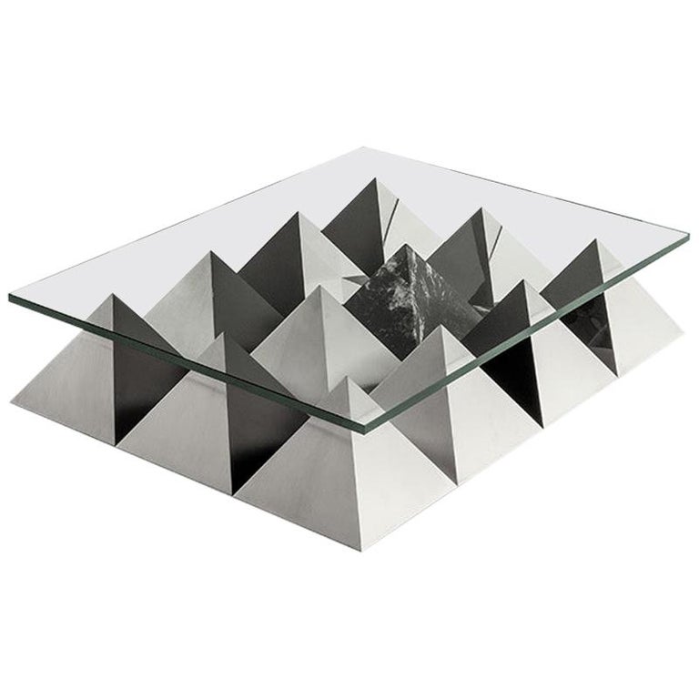 ANDROGINO Low Coffee Table Glass Top, Marble and Steel Base by