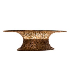 Goldenart Hand-Welded Metal Coffee Table in Brown Corten and Light Gold