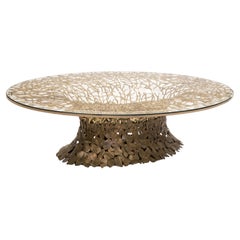 Goldenart Hand-Welded Metal Coffee Table in Brown Corten and Light Gold