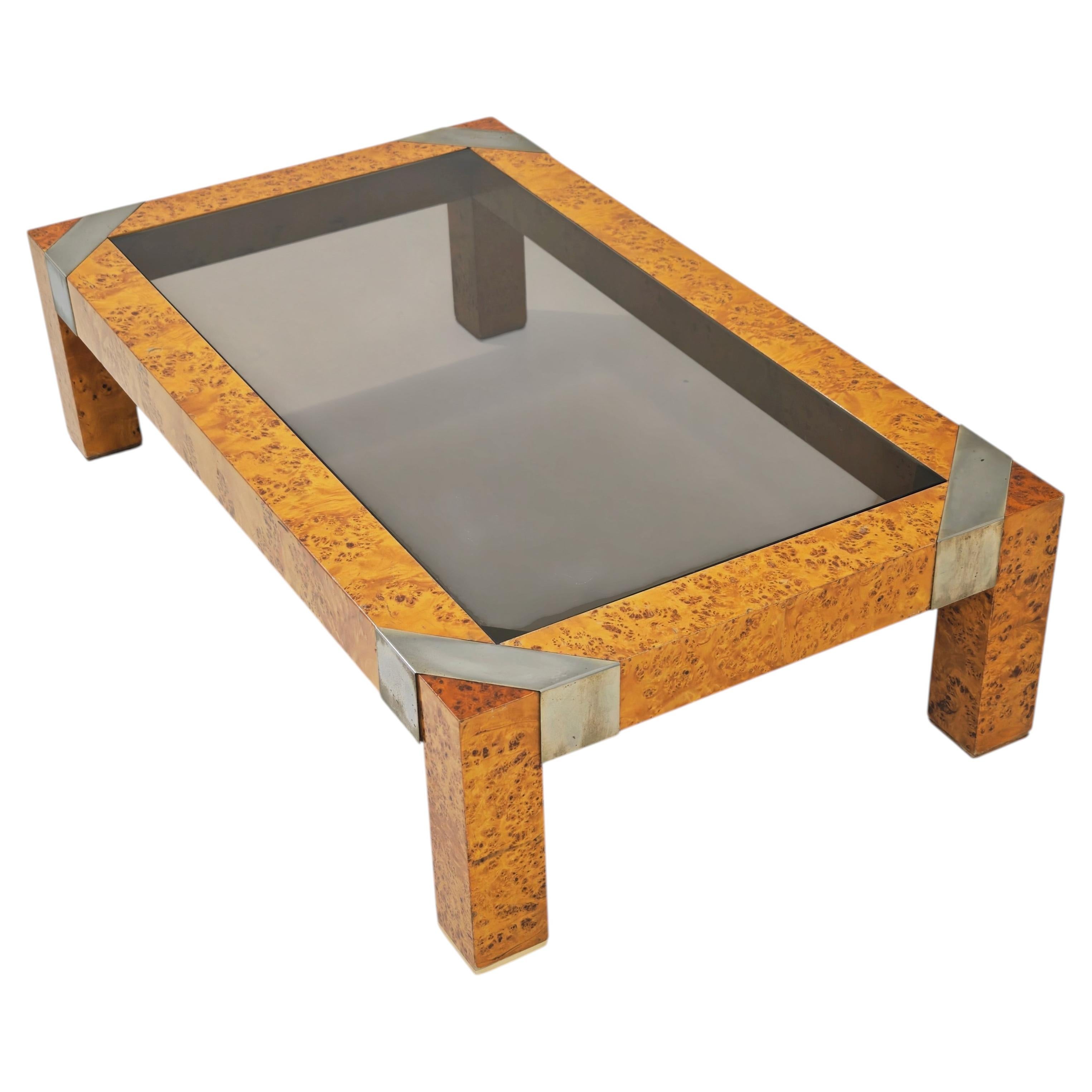 Tavolo Basso in Legno e Vetro Fumé di Milo Baughman 1970 Mid-Century Modern