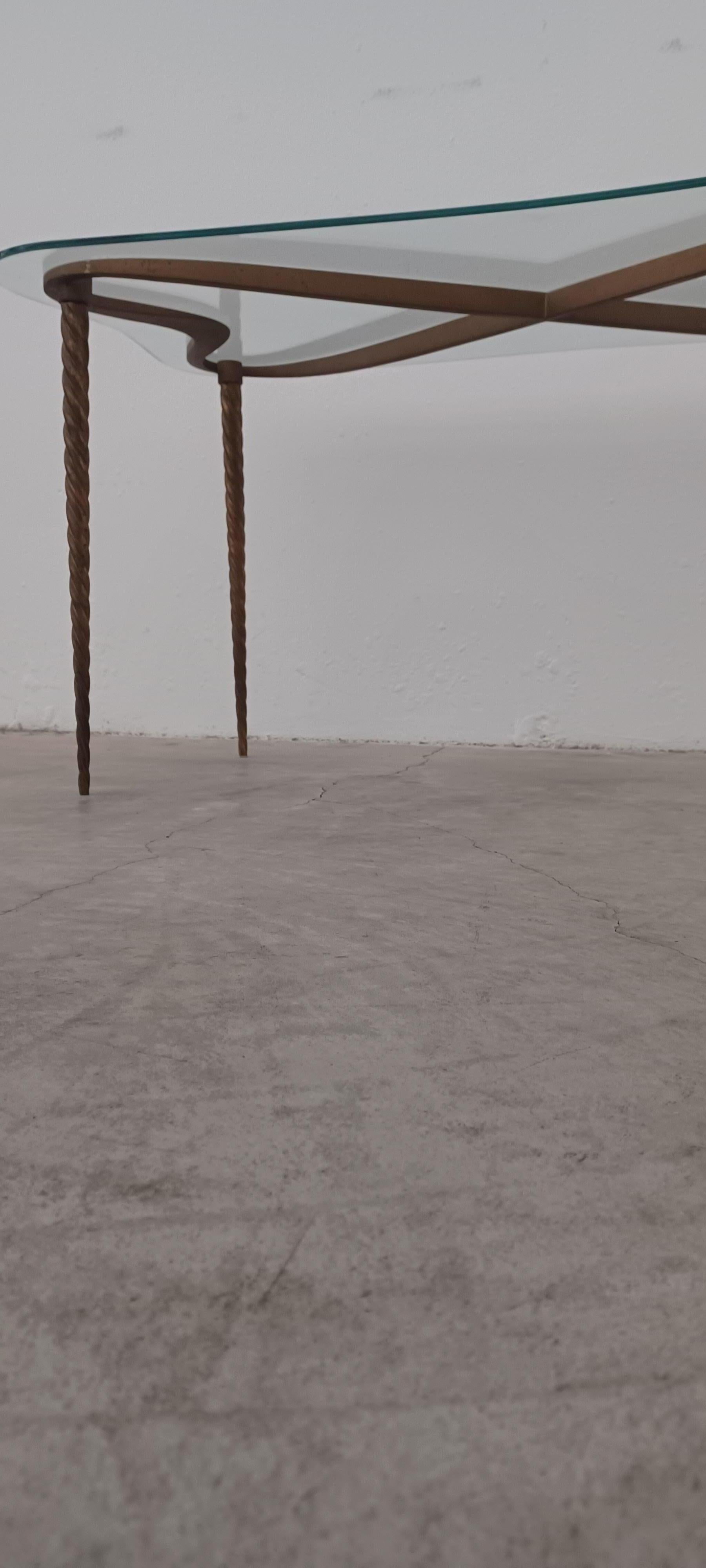 tavolo basso in ottone e vetro Carlo Enrico Rava For Sale 1