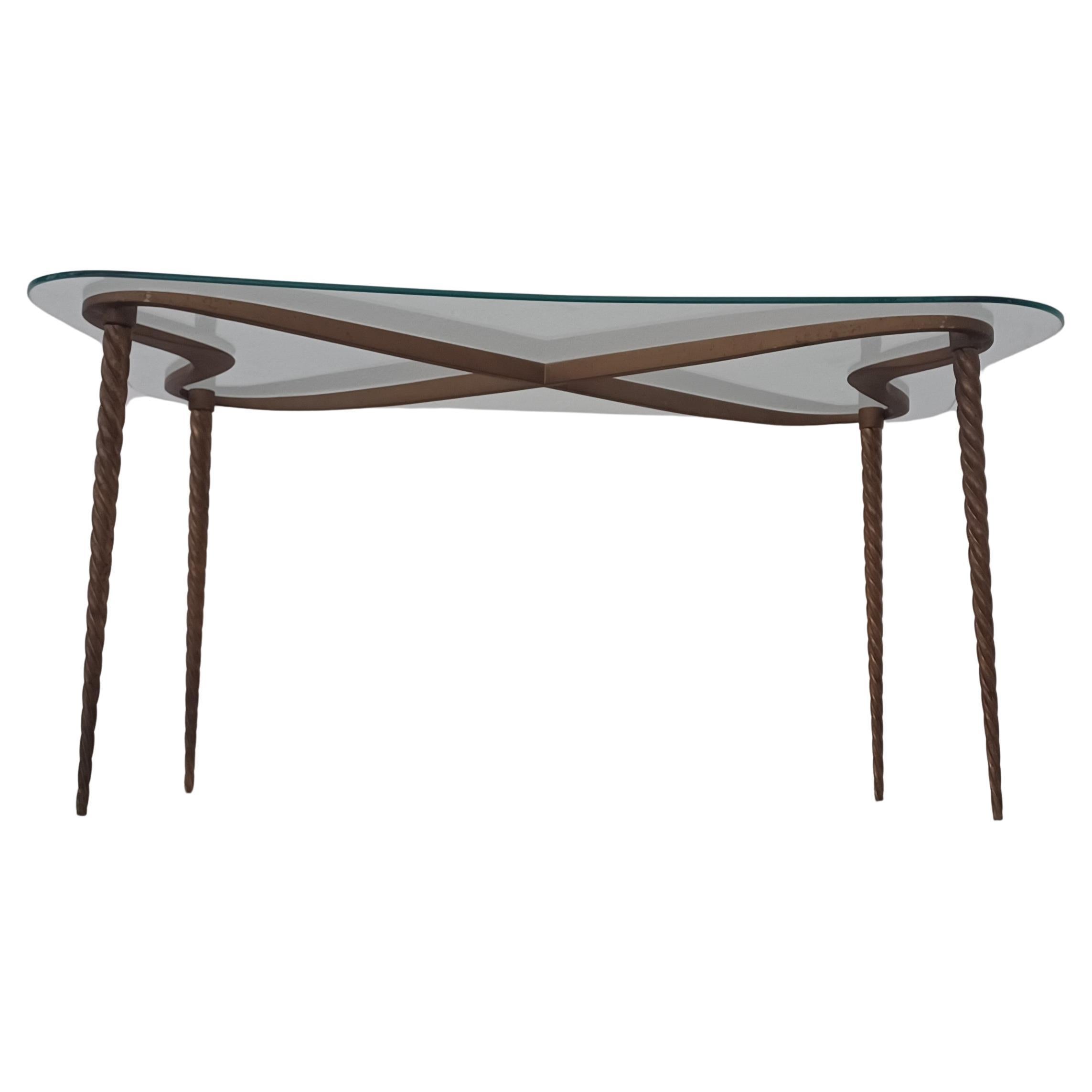 tavolo basso in ottone e vetro Carlo Enrico Rava