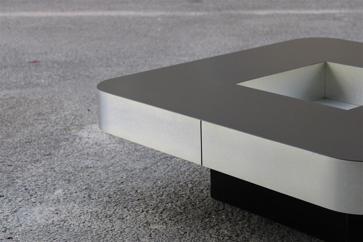 Italian Low Square Table Mario Sabot Willy Rizzo design 1960s Black and Silver  For Sale