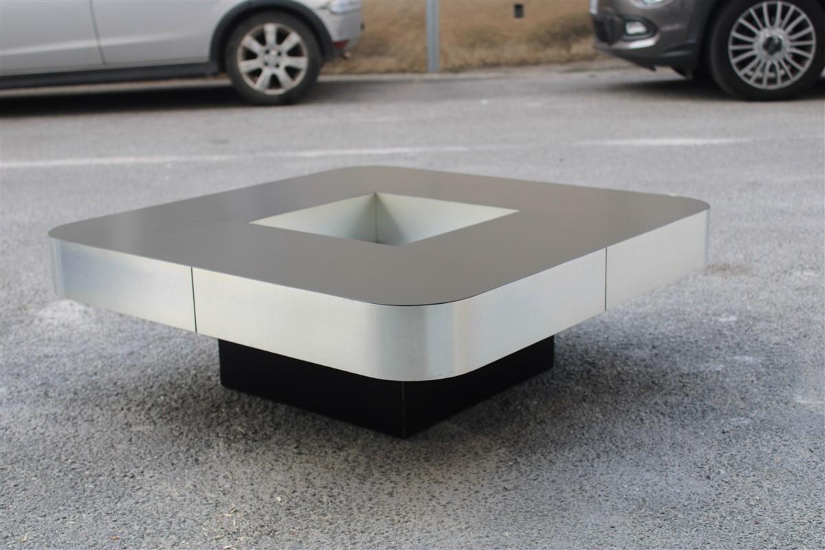 Low Square Table Mario Sabot Willy Rizzo design 1960s Black and Silver  In Good Condition For Sale In Palermo, Sicily