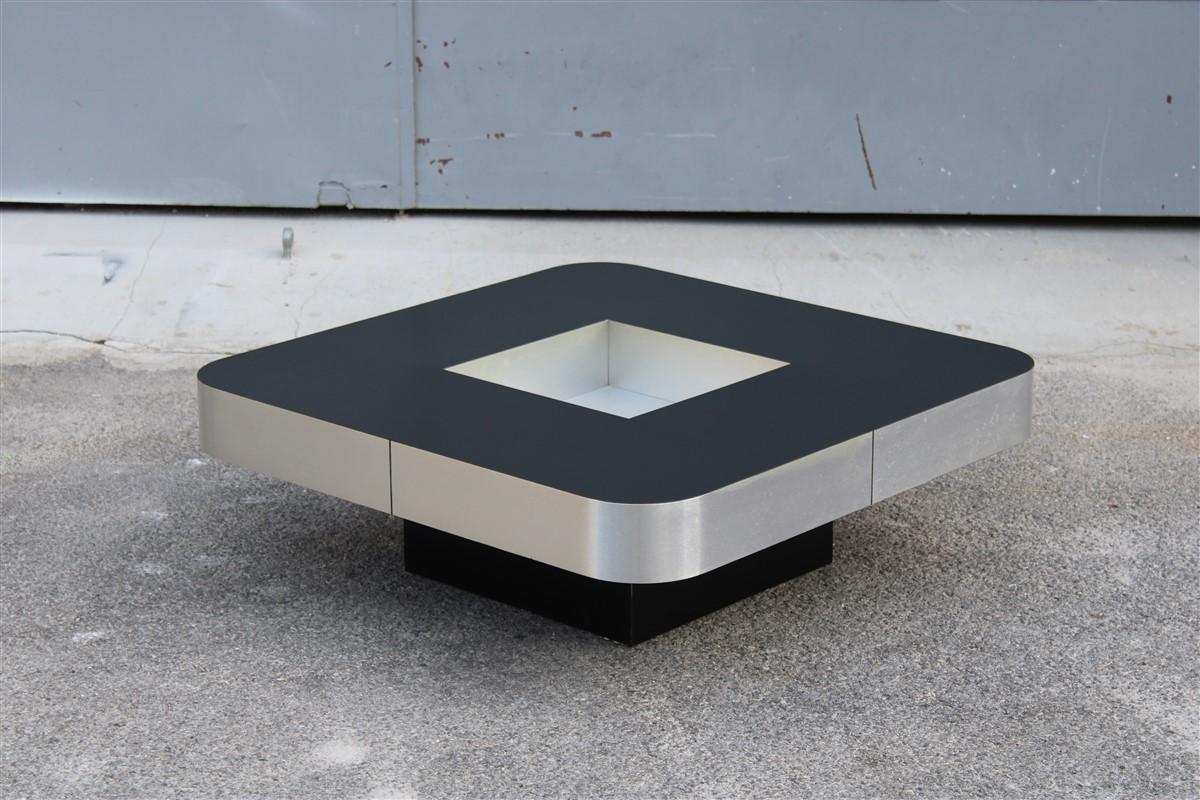 Laminate Low Square Table Mario Sabot Willy Rizzo design 1960s Black and Silver  For Sale