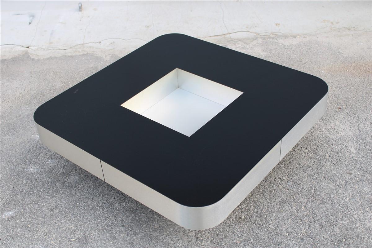 Table basse carrée Mario Sabot Willy Rizzo design 1960s Noir et argent  en vente 1