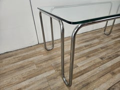 Table Bauhaus des années 1970 en tube chromé et verre