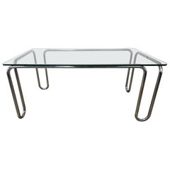 Table Bauhaus des années 1970 en tube chromé et verre