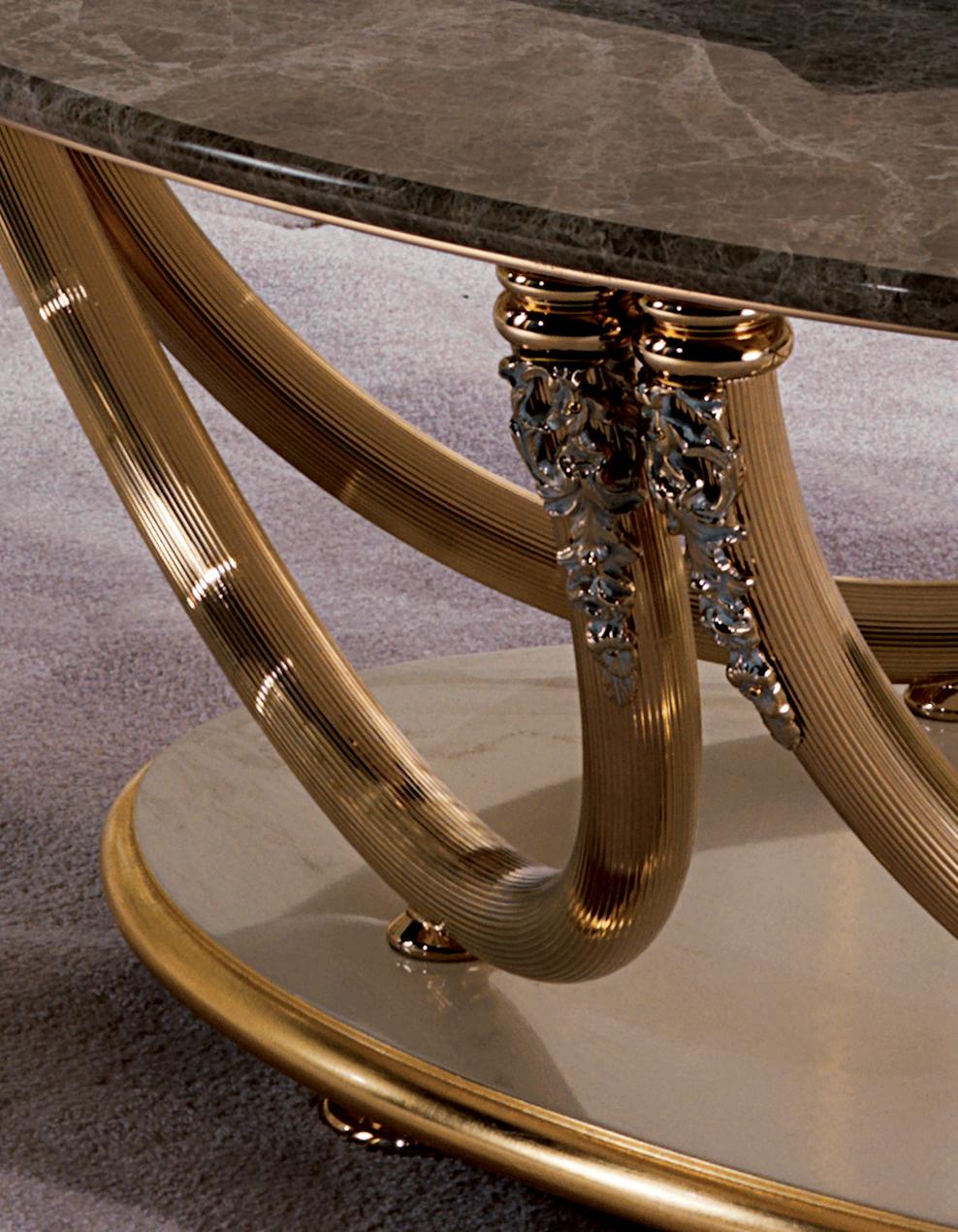 Tavolo Centrale con top in marmo, base in legno laccato e gambe in metallo AQ174 In New Condition For Sale In Mariano Comense, CO