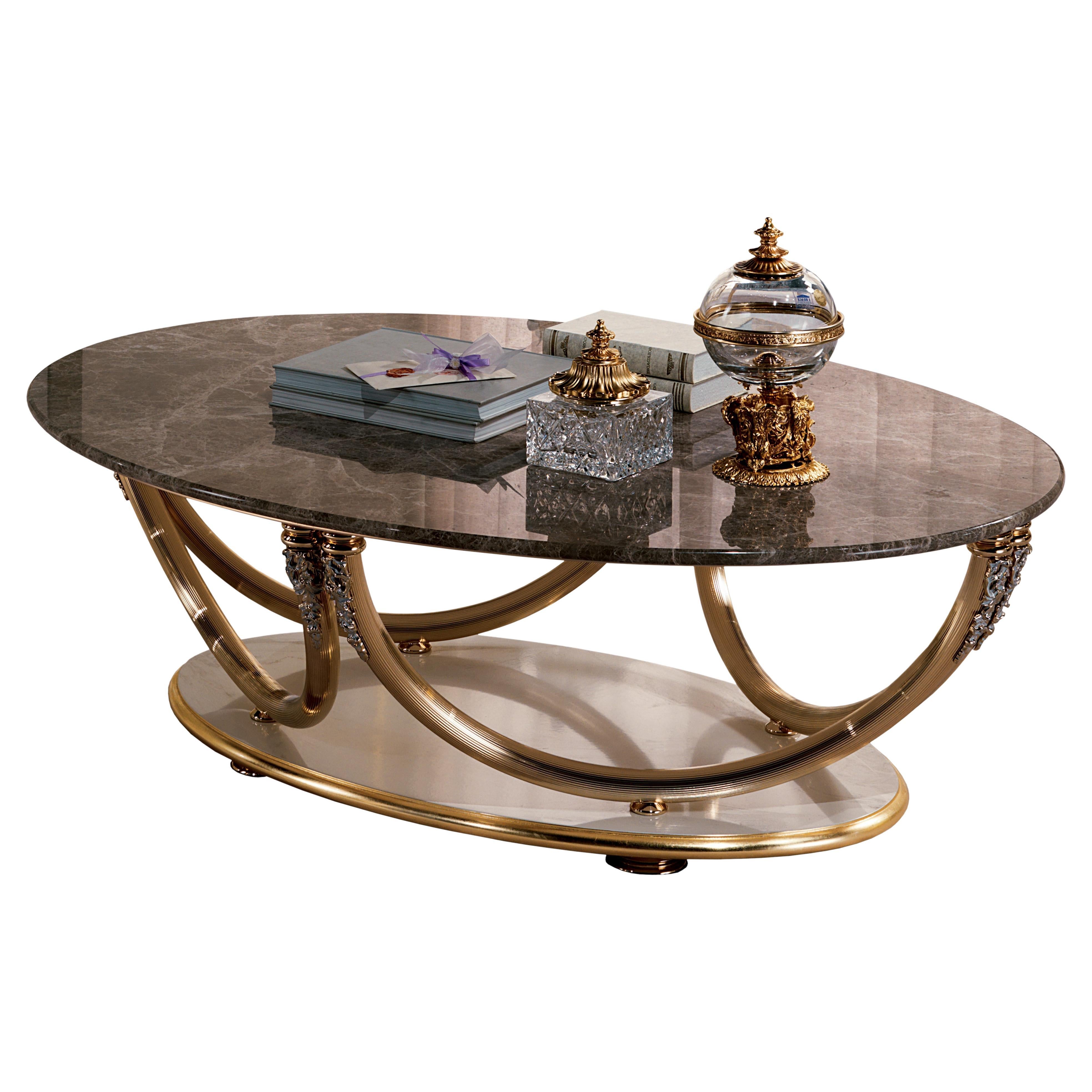 Tavolo Centrale con top in marmo, base in legno laccato e gambe in metallo AQ174