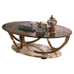 Tavolo Centrale con top in marmo, base in legno laccato e gambe in metallo AQ174