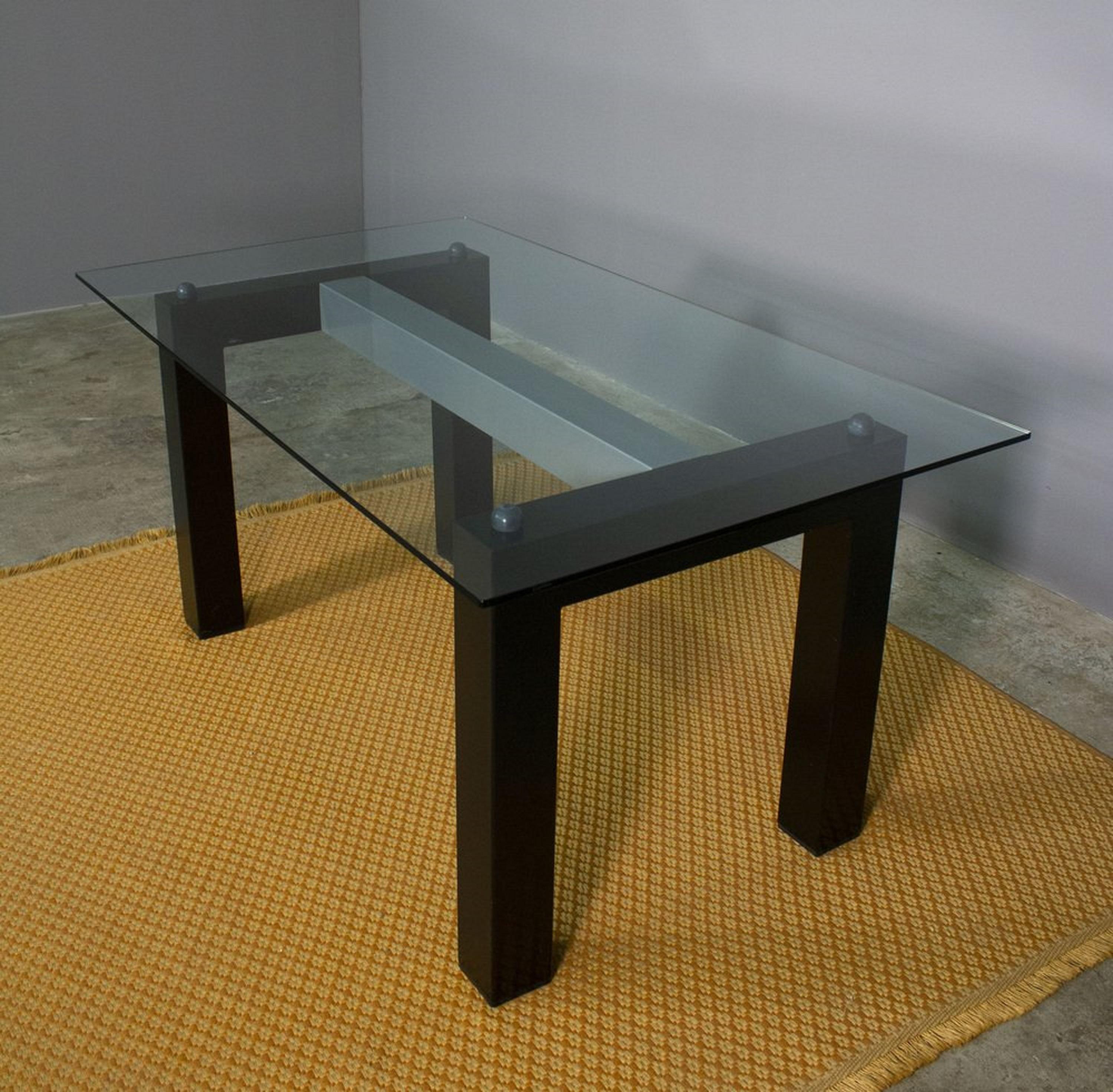 Glass Table with rectangular tempered glass top, Italy, 1970s For Sale