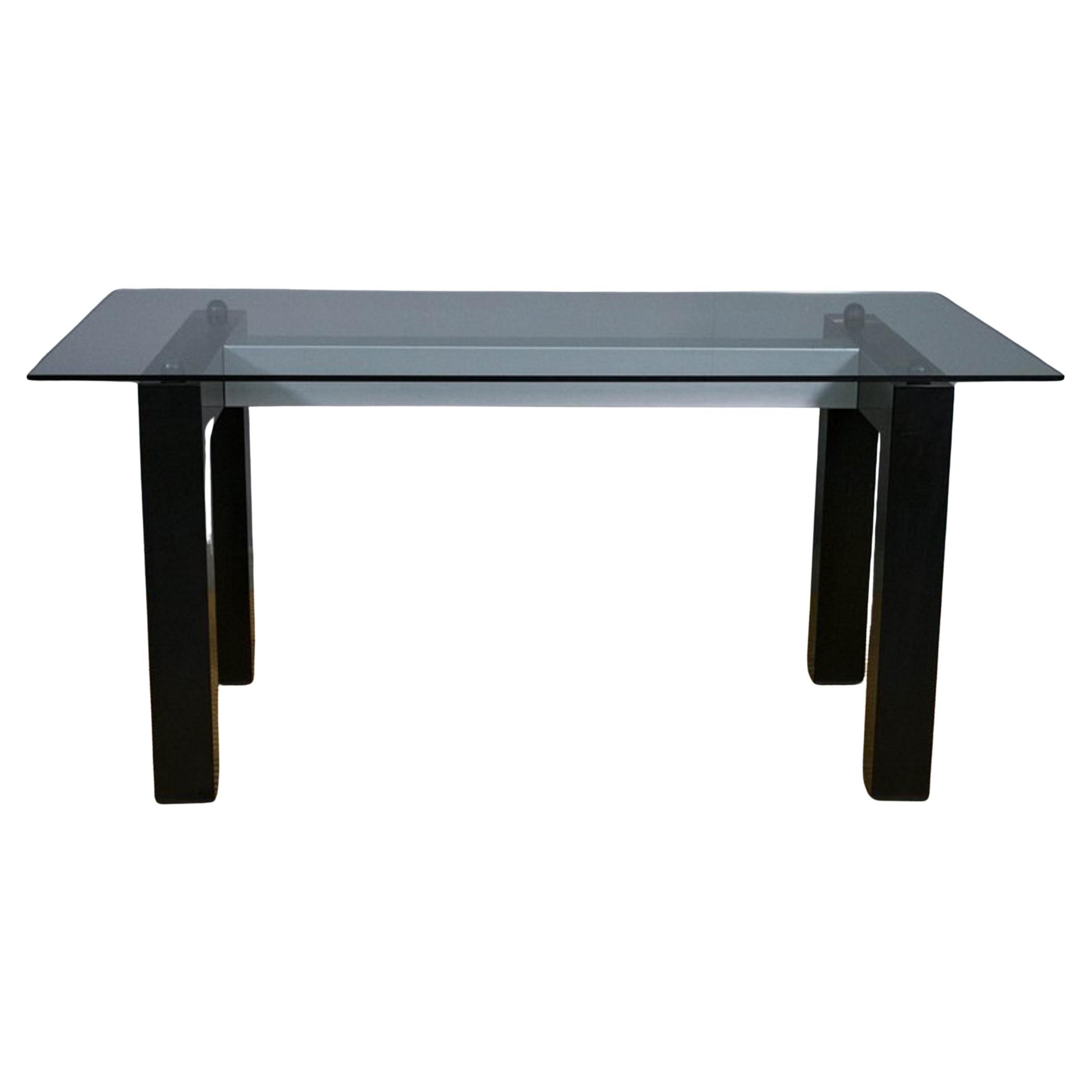 Table with rectangular tempered glass top, Italy, 1970s For Sale