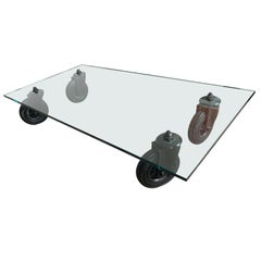 Contemporary Tavolo Con Ruote Low Table with Glass Top by Gae Aulenti