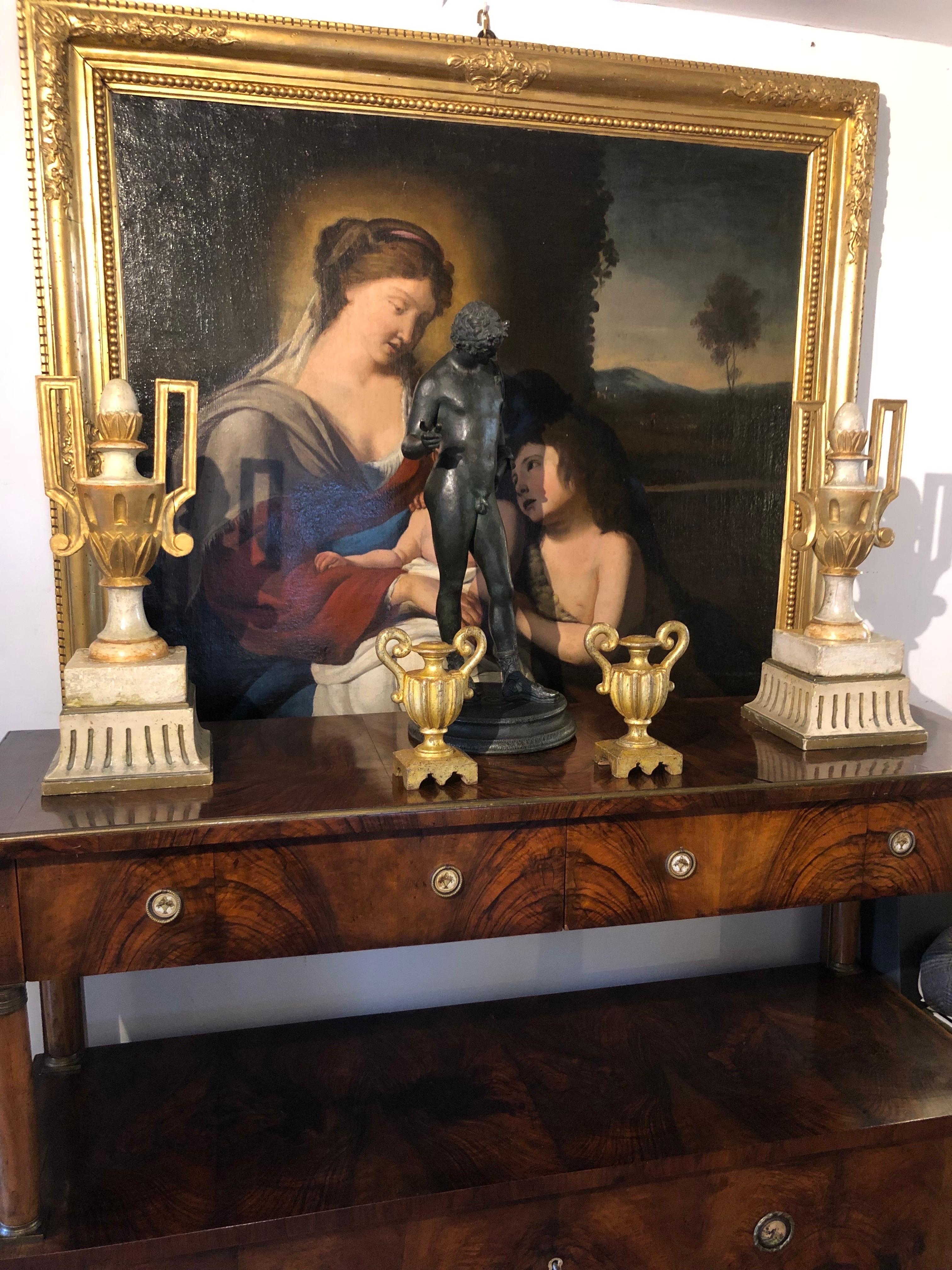 Tavolo Console Impero Italiana Due Cassetti e Anta Radica di Noce Inizio 1800 8
