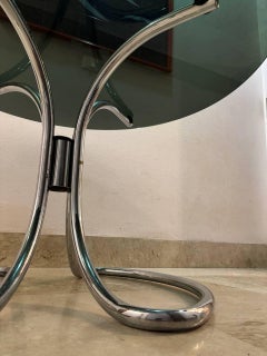 Mesa de cristal ahumado cromo años 70 de Giotto Stoppino elegante. Siglo XX.