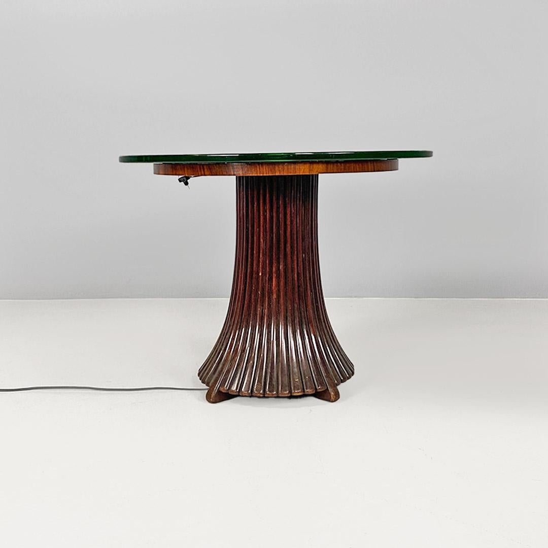 Tavolino in vetro e legno decorato Art Decor con luce sul piano Italia anni '30 In condizioni buone in vendita a MIlano, IT