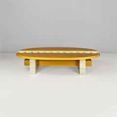 Italian modern wood and glass coffee table with bottle holder, 1980s