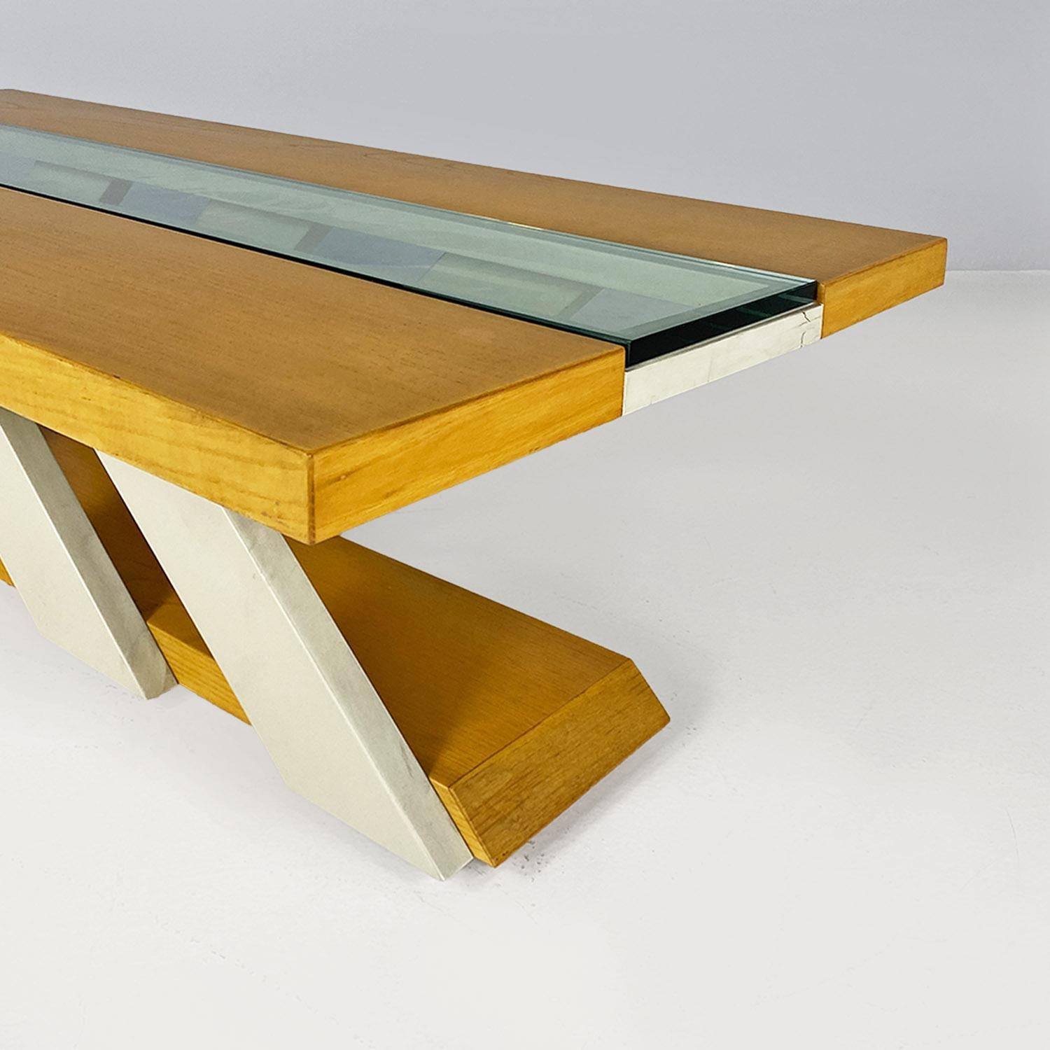 Tavolo da caffè con portabottiglie, italiano moderno, in legno e vetro, 1980 For Sale 1