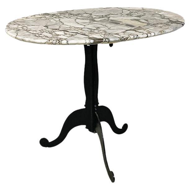 Italian oval marble top and metal legs coffee table, 1970s