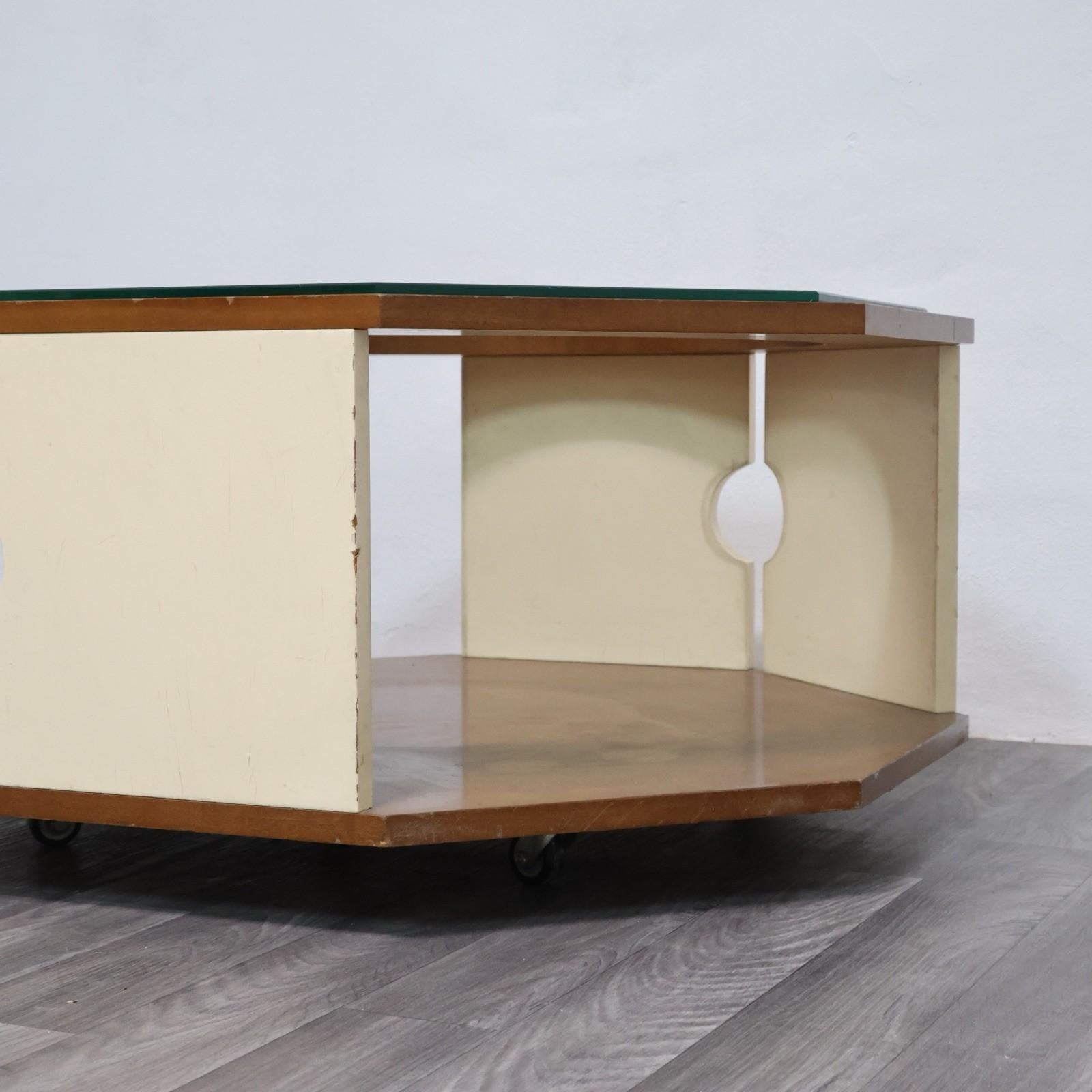 Glass Tavolo da caffè ottagonale space age 1970’s Design modernariato For Sale