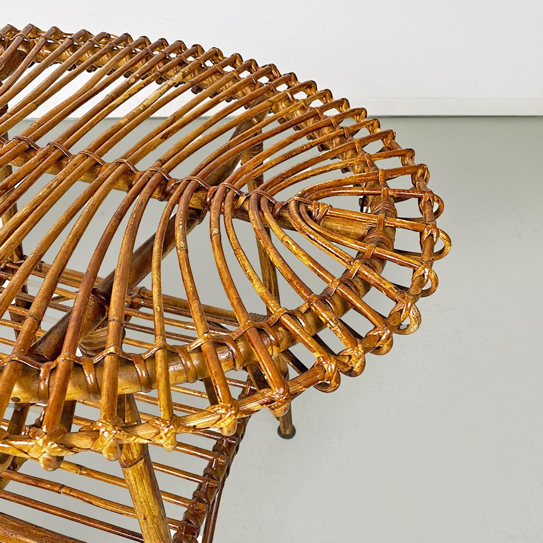 Rattan Italian mid-century modern oval outdoor rattan coffee table, 1960s For Sale