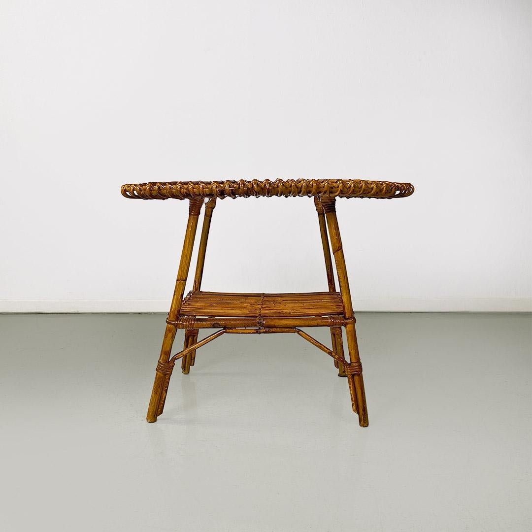 Italian mid-century modern oval outdoor rattan coffee table, 1960s For Sale 1