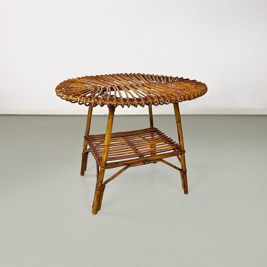 Oval outdoor rattan coffee table, mid-century Italian, ca. 1960. For Sale 2